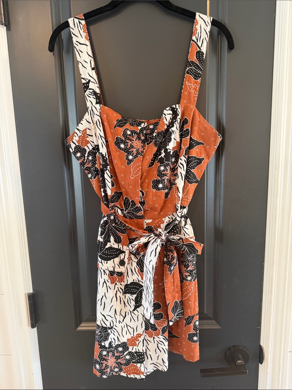 Rust Floral Print Tie-Waist Romper